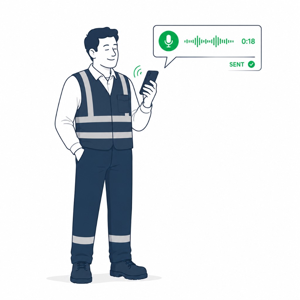 Operator sending a WhatsApp voice note from the field